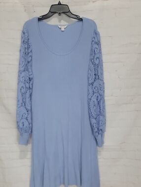 Cato Powder Blue Knit Dress with Lace Long Sleeves